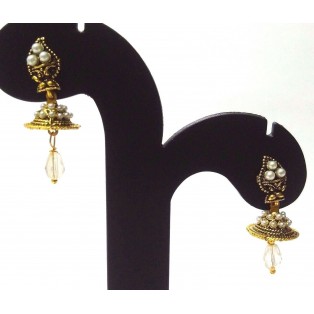Golden Oxidized Earrings Ethnic Imitation Jewelry Drop Dangle Chandelier - EA49